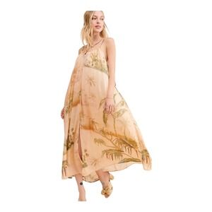 TK Exclusively for‎ Anthropologie Palm Print Maxi Dress Boho Resort